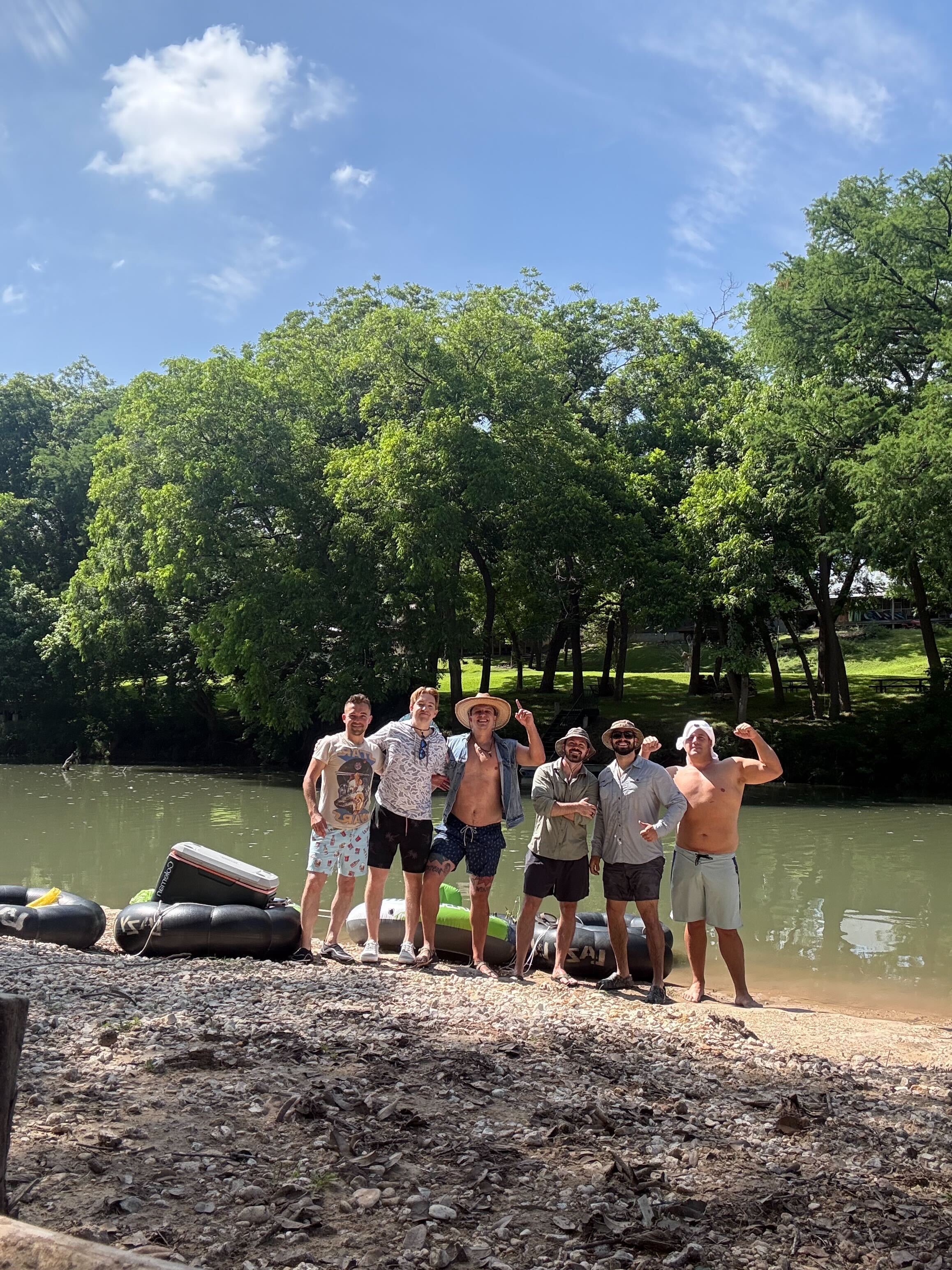 Brotherhood members at a river retreat